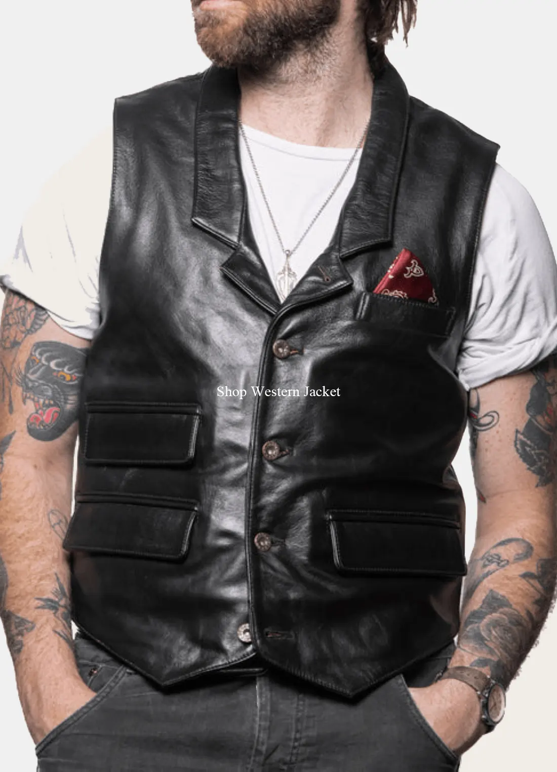 Buy Denver Mens Western Black Full Grain Leather Vest