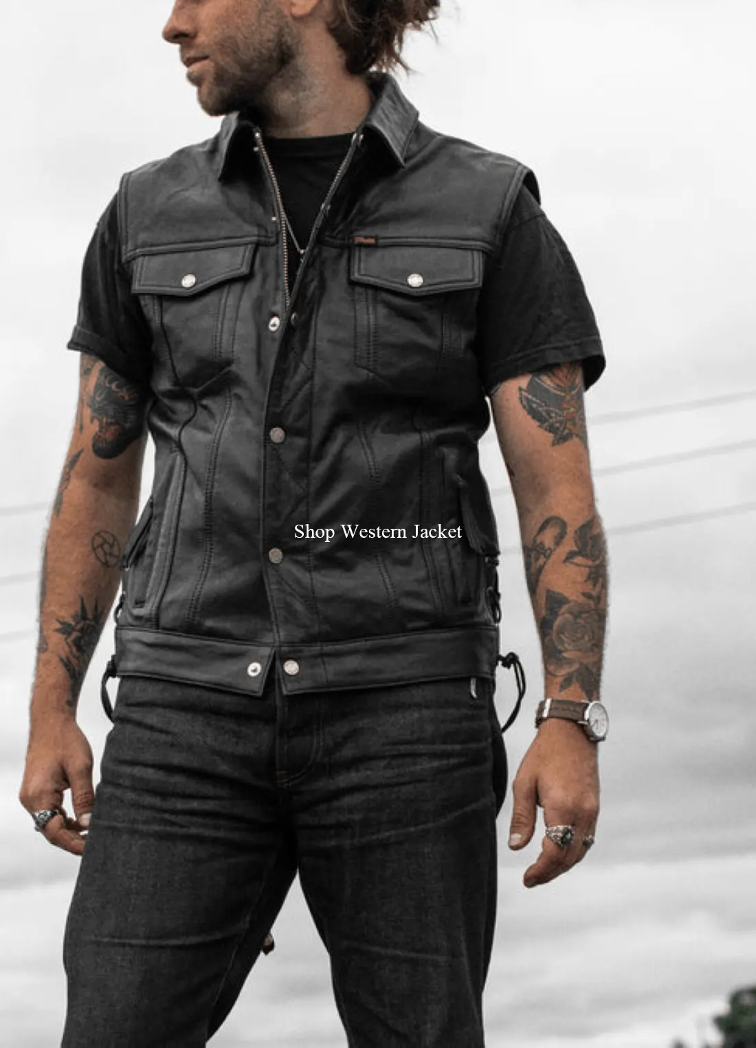 Buy Mens Black Full Grain Cowhide Leather Vest