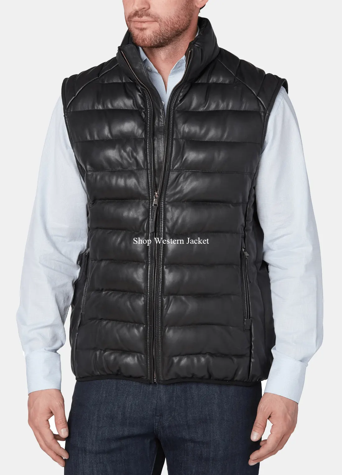 Buy Mens Black Leather Puffer Vest