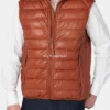 Buy Mens Cognac Leather Puffer Vest