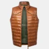 Buy Mens Puffer Cognac Lambskin Leather Vest