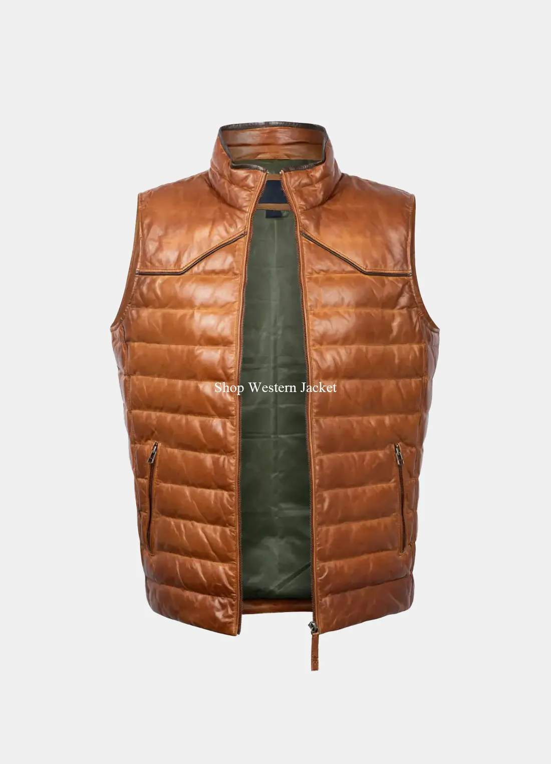Buy Mens Puffer Cognac Lambskin Leather Vest