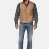 Buy Mens Tan Grasslands Button-Front Suede Dress Vest