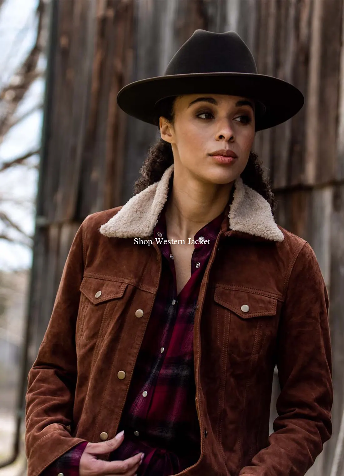 Buy Womens Classic Shearling Collar Trucker Suede Jacket