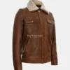 Buy Womens Sherpa Fur Collar Brown Leather Jacket