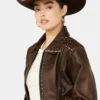 Cripple Creek Womens Concho Back Dark Brown Leather Jacket