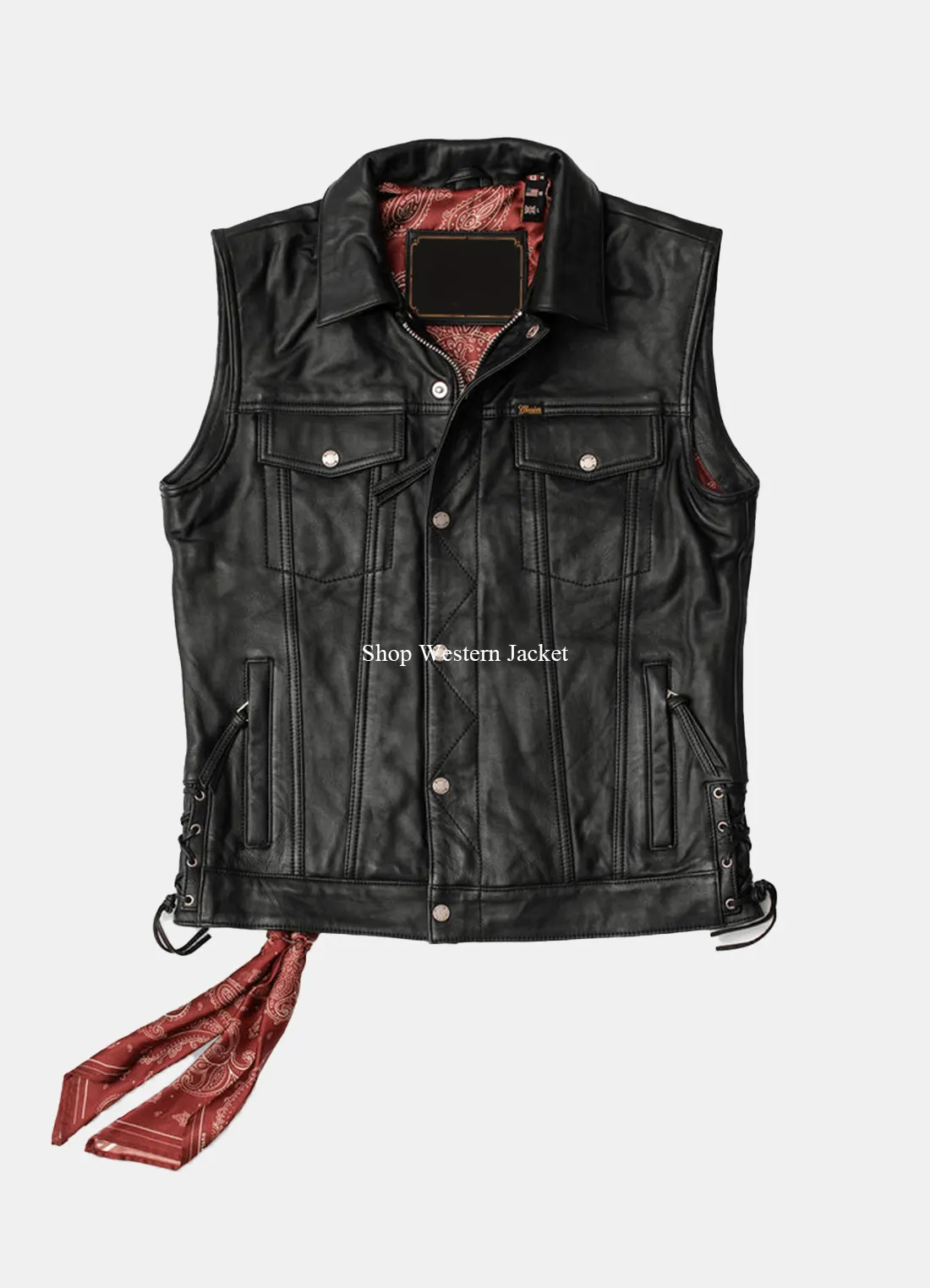 Mens Black Full Grain Cowhide Leather Vest
