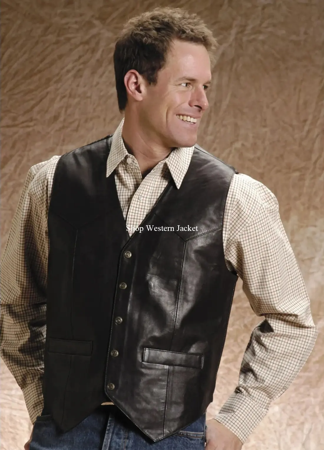 Mens Black Leather Vest