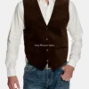 Mens Brown Suede Vest with Satin Back