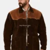 Mens Chocolate Two-Tone Suede Rancher Car Jacket