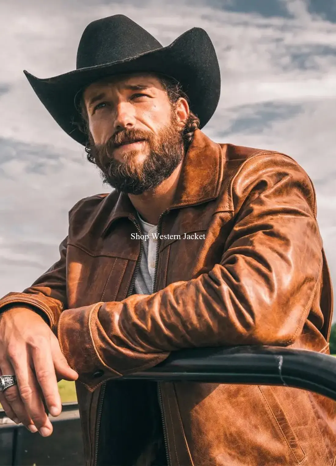 Mens Cow Hide Tan Western Leather Jacket