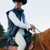 Mens Navy Leather Puffer Vest