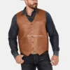 Mens Redhawk Leather Woven Button-Down Western Vest