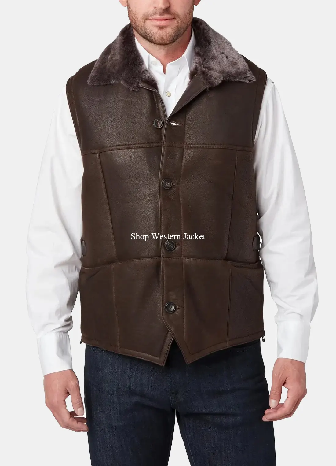 Mens Shearling Chocolate Brown Leather Vest