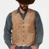 Mens Tan Grasslands Button-Front Suede Dress Vest