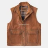 Mens Zip & Snap Brown Leather Vest