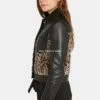 Order Womens Cow Print Black Leather Jacket