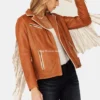 Womens Birchwood Fringe Tan Leather Jacket