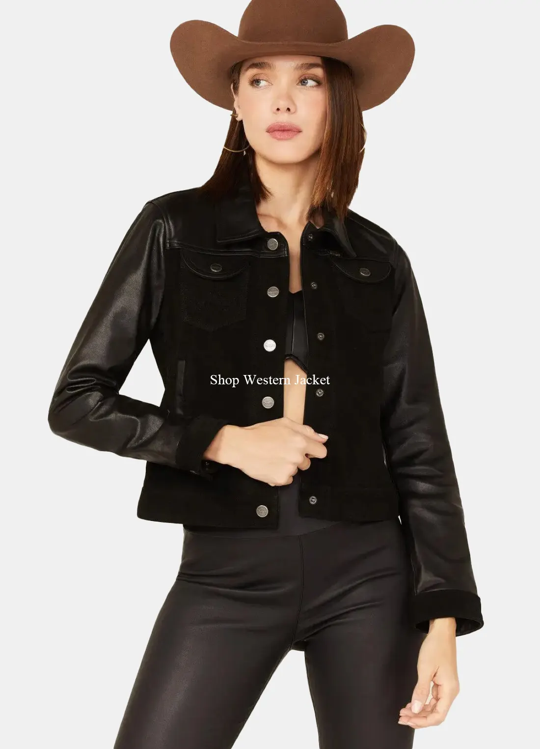 Womens Black Leather And Suede Jacket