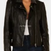 Womens Black Star Studded Leather Jacket