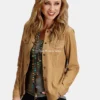 Womens Brown Suede Denim Shirt Jacket
