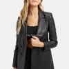 Womens Classic Oversized Black Leather Blazer