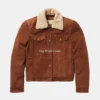 Womens Classic Shearling Collar Trucker Suede Jacket