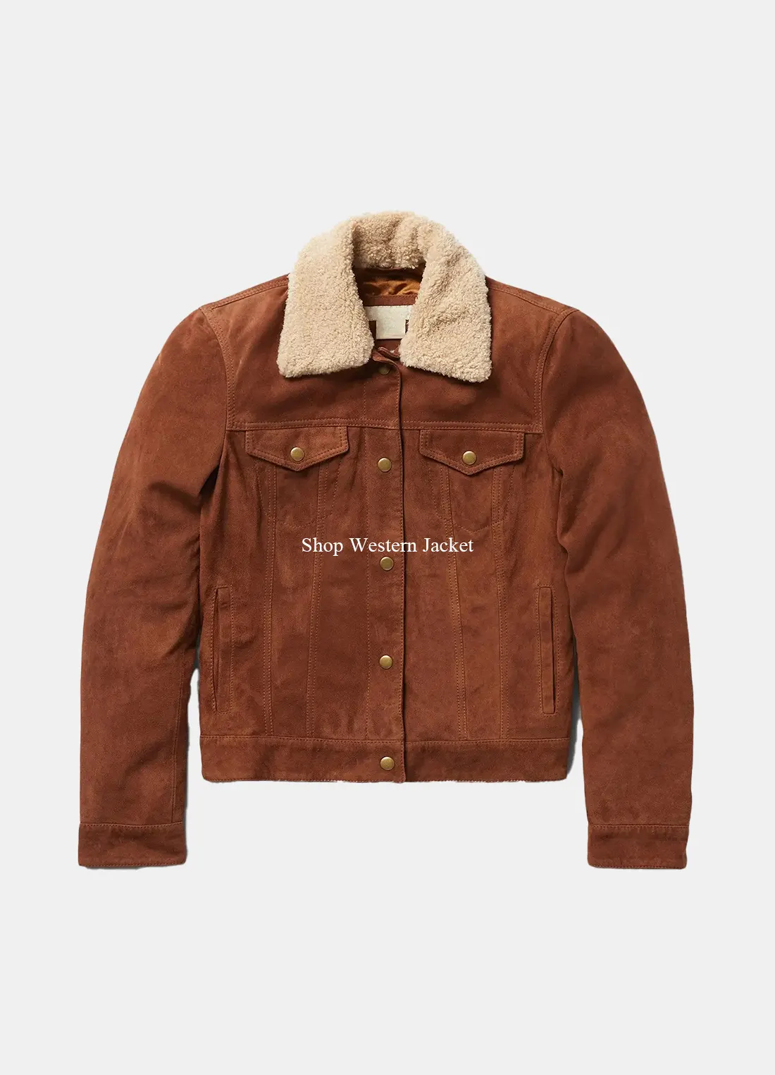 Womens Classic Shearling Collar Trucker Suede Jacket