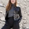 Womens Cow Print Black Leather Jacket