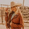 Womens Fringe Burnt Orange Leather Jacket