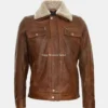 Womens Sherpa Fur Collar Brown Leather Jacket