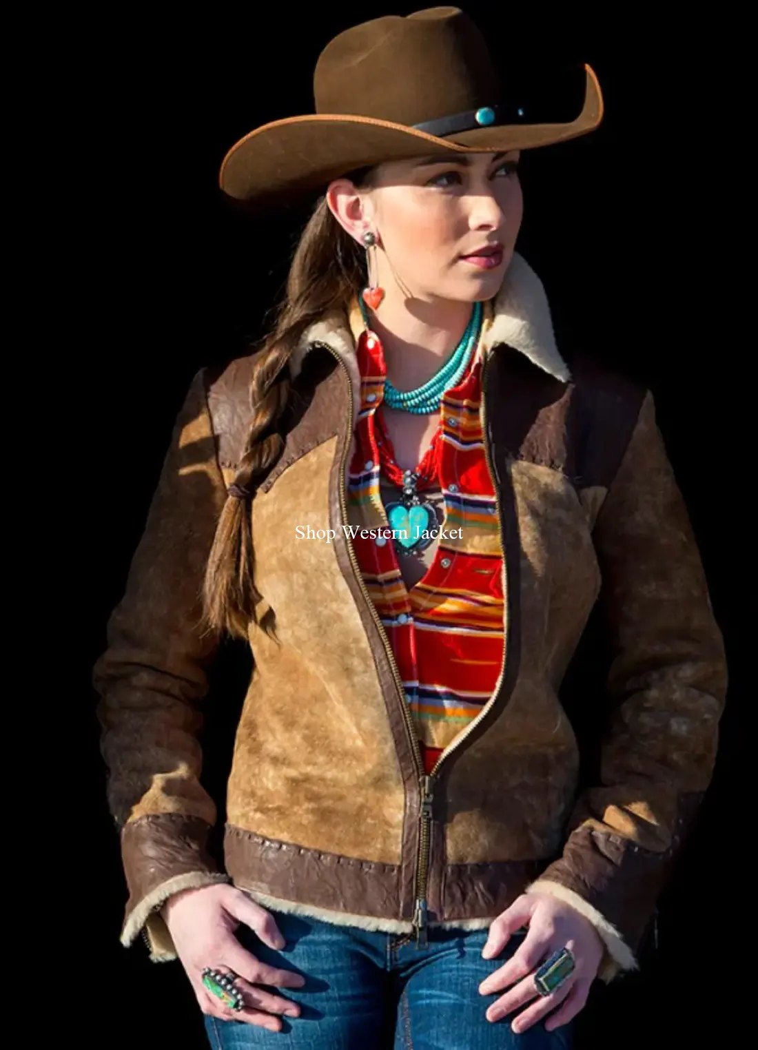 Womens Wild West Shearling Bomber Jacket
