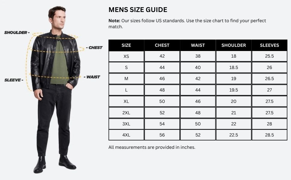 Mens Size Guide Chart Shop Western Jacket